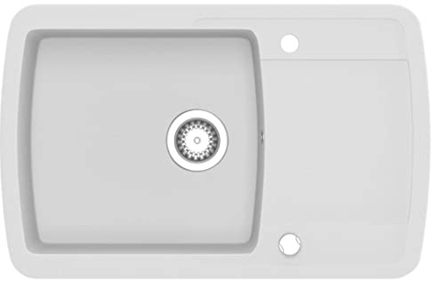 vidaXL Kitchen Sink Single Sink Drainer Recessed Reversible with Mounting Hole for Tap and Soap Dispenser Indoor Home White Granite