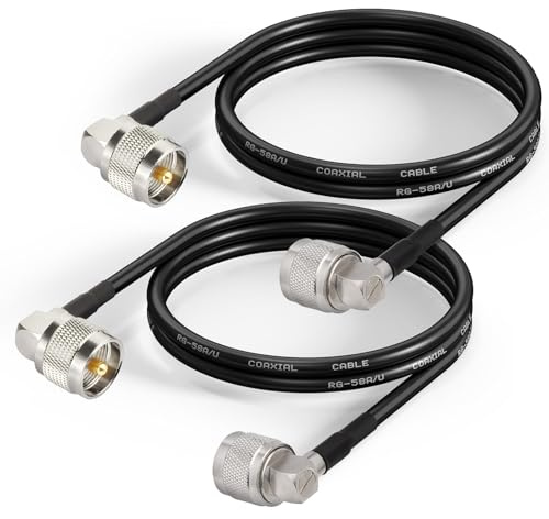 Superbat Cavo RG58 CB UHF PL259 Angolato 90cm Maschio-Maschio Flessibile | 50 Ohm, Flexible, Bassa Perdita, 2 Pezzi, per Radio HAM e CB, Analizzatore d'Antenna, Carico Fittizio, Misuratore SWR