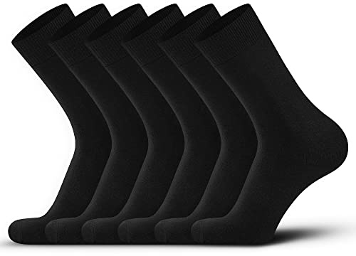 DarkCom Mens Dress Socks, Black Socks for Men, Seamless Cuff, Plain Colors, Classic Cotton Polyester Socks, Reinforced, Cozy 6 Pack 7-9
