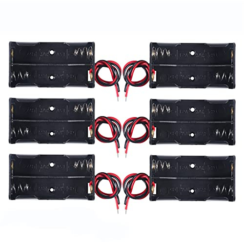 Lot de 6 supports de piles AA avec fil AA 1,5 V, 2 boîtes de rangement de piles 1,5 V, 2 emplacements en plastique noir pour piles AA