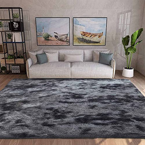 Tinyboy-hbq Mattor, fluffig sovrumsmatta, mjuk golvmatta, halkskydd, vardagsrumsmattor, lurviga plyschmattor för vardagsrum, heminredning (svart-grå, 200 x 200 cm)