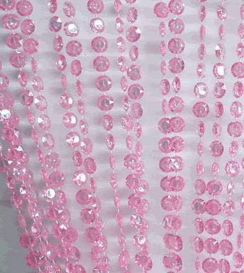 FlavorThings 3FT X 9FT 34 Strands Pink Iridescent Crystal Beaded Curtain for Doorway Room Divider Party Wedding Kids Girl Bedroom Decorations,Diamond Cut Bead Curtain