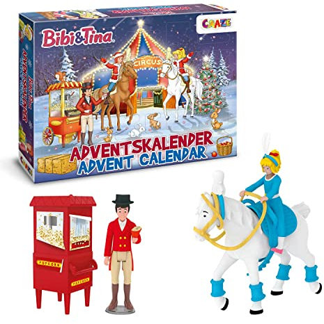 CRAZE Spielzeug Adventskalender Bibi & Tina Weihnachtszirkus, Adventskalender Kinder mit 24 tollen Pferdespielzeugen, komplettes Spielset