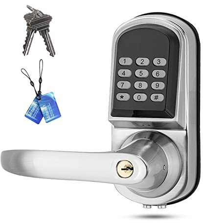 Keyless Entry Door Lock with Left Handle, Auto-Lock Door Locks with Keypads & FOB Cards, Electronic Door Lock for Front Door, Easy Installation, Satin Nickel