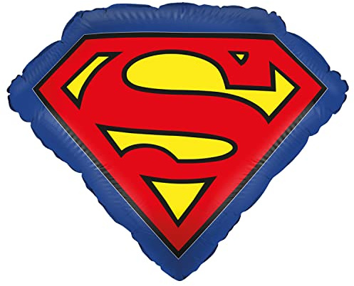 Party Factory Superman Folienballon mit Logo, Ø45cm, blau, rot und gelb, Heliumballon zum Geburtstag oder zur Superhelden-Mottoparty