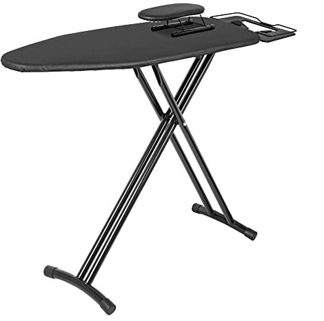 IBVIVIC Bügelbrett Comfortboard, Bügelfläche 122 x 38 cm, höhenverstellbar, platzsparend klappbar, Für meisten Dampfbügelstationen geeignet ist, Schwarz