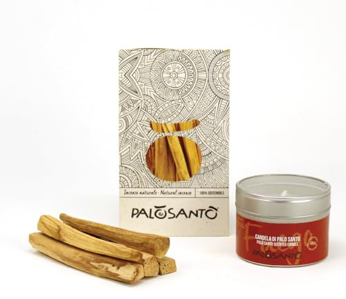 PALOSANTO - Palo Santo Begasungsset - 5 Sticks Popular aus Peru + Sojakerze mit Palo Santo Fruchtöl aus Ecuador