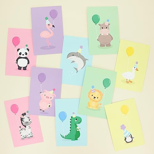 Klebekerlchen® | Niedliche Geburtstagskarten für Kinder | Grußkarten Set mit 10 Karten für jeden Anlass | Ideal für Einladungen, Kindergeburtstage, Einschulungen und Geburten - Partytiere