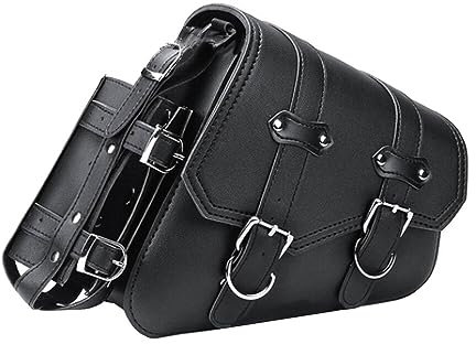 Asudaro Motorrad Tasche, Motorrad Satteltasche Aus Leder Abnehmba wasserdichte Universal Motorrad Seitentaschen Mit 3 Montiertem Gurt Motorrad Satteltasche Mit Getränke Flaschen Halter schwarz Links