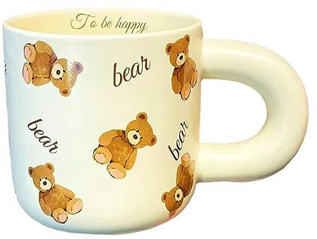 CAPIJIONG 400ml/13.5oz Cartoon Big Ears Creative Bear Bread Ceramic Cup Mug Large Capacity Office Cute Breakfast Coffee Cup for office home-Little Bear - (lid+spoon)-400ml