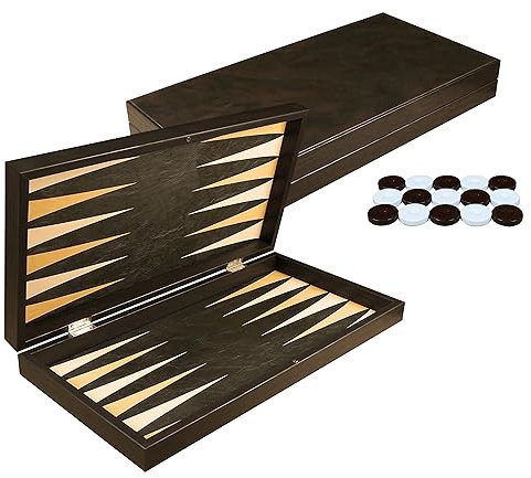 PrimoLiving Deluxe Holz Backgammon Imperial Noble-Brown XXL – 48 x 49 cm - Spielfeld und Deckel mit feinem Kunstleder veredelt