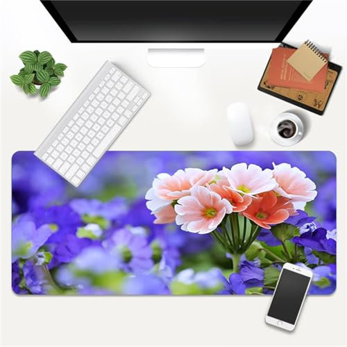 Yoonqun Gaming Mauspads Blume Rosa Violett Großes Tischunterlage Mousepad XXL Mauspad 1000x500x3mm Schreibtisch Protector Matte mit Anti-Rutsch Basis mit Genähten Rändernfür für Gaming Büro Zuhause