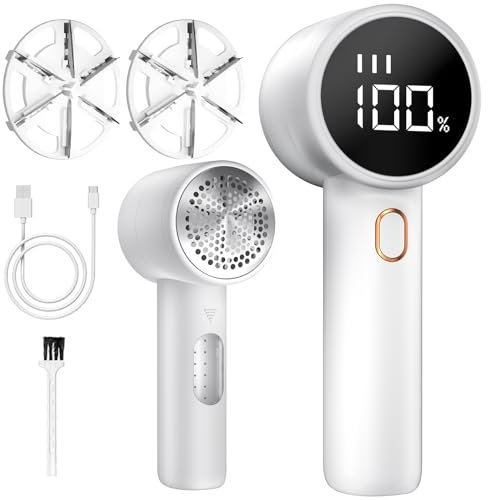 BZGG Fusselrasierer,Tragbarer Aufladbar Elektrisch Fusselentferner,3 Geschwindigkeiten Sind Einstellbar,LED-Anzeige,Fusselfräse für Verschiedene Stoffe,Weiß