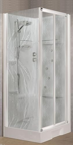 Novellini New Holiday SF Idromassaggio 100x80 cm Cabina Doccia Multifunzione Apertura 2 Ante Soffietto Pannelli Reversibili Miscelatore Meccanico Vetro Aqua Profilo Bianco Doccetta Seduta Alto 206 cm