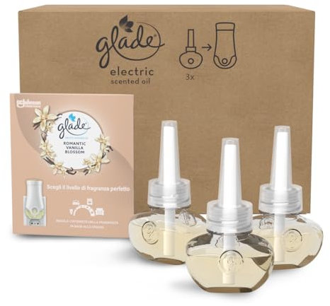 Glade Liquido Elettrico Profumatore per Ambienti con Olii Essenziali, Fragranza Vaniglia, Fino a 120 Giorni di Profumo per Ricarica, 3 Ricariche