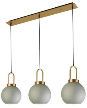 Licht-Erlebnisse Hängeleuchte Esstisch B: 85,5 cm H: max. 1,2 m verstellbar in Messing Weiß geätzt 3-flammig E27 Glas Metall Jugendstil Hängelampe Wohnzimmer
