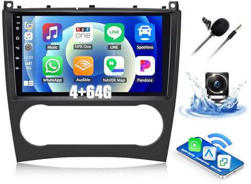 4+64G SIXWIN Android 13 Radio Coche para Mercedes Benz C Klasse W203 W209 C180 C200 2005-2009 con CarPlay&Android Auto&Mirrorlink,9 Pulgadas Pantalla Táctil con Bluetooth/WiFi/GPS/FM/RDS/USB