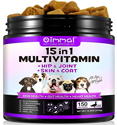15-in-1-Multivitamin präparate für Hunde, Multivitamin für Hüfte und Gelenke von Hunden, natürliche tägliche Vitamin-Kautabletten für Hunde, Unterstützung der Tiergesundheit, Haut, Immunität (150PC)