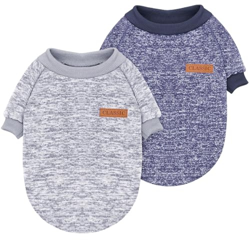 Idepet Haustier Katze Hundepullover, Warmer Hundepullover Katzenkleidung, Fleece-Welpenmantel für kleine mittelgroße große Hunde rosa grau XS-XXL (Grau NavyBlue, L)