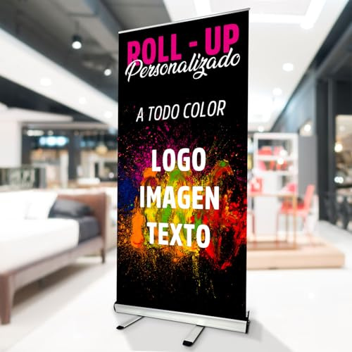 DECORA TU MUNDO Roll Up de 100x200 Impresión Incluida - Cartel, Pancarta, Poster, Lona, Atril, Expositor Publicitario para Eventos, Ferias, Bodas o Cumpleaños - Estructura mas Lona Personalizada