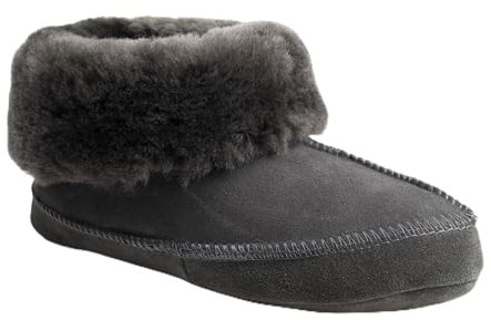 Reissner Lammfelle | Engel Hausschuhe Norway | Hüttenschuh | Veloursleder | Innenfutter echtes Merino Lammfell | weiche Ledersohle | Silber grau 39