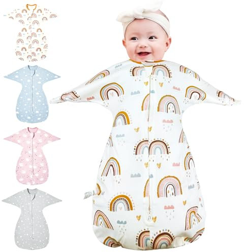 HINATAA Wickeldecke für Babys 0-3/3-6 Monate, Schlafsäcke Neugeborene, Bio-Baumwolle Baby Pucktücher Ganzjahres, Verstellbarer Baby Pucksack Swaddle für Jungen Mädchen (Gelb, 0-3 Monate)