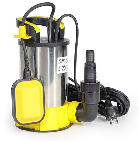 Wiltec Pompa sommersa, 900W 17000 l/h, profondità max 7 m, Elettropompa a immersione per pozzi e cisterne