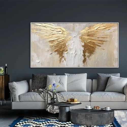 LMYCHENG Goldene Flügel, Gemälde auf Leinwand, Poster, Drucke, abstrakte Flügel, Wandkunst, Gemälde, große Wanddekoration, Wohnzimmer, Schlafzimmer, 80 x 160 cm, rahmenlos