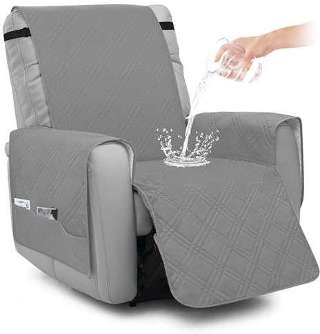 Niuoppy Recliner Chair Covers Armchair, Non-slip Sofa Covers for Recliner Chair Protectors Washable, with 6 Pockets (Light Grey)
