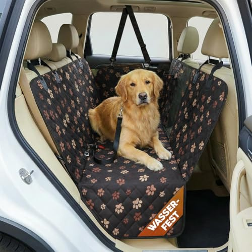 Hainberger Hundedecke Auto Rückbank 137x147 cm wasserdicht rutschfest | 4-in-1 Design, Seitenschutz, Sichtfenster, Sicherheitsgurt, kratzfest, für PKW SUV Van, waschbar