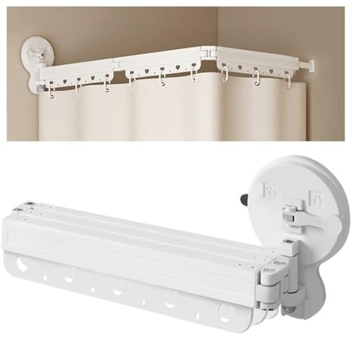 EHERDM Asta per tenda da doccia pieghevole a parete con ventose senza punzonatura a 360° pieghevole per tenda da doccia per bagno angolare vasca da bagno portabiancheria retrattile 3 pieghe 104,1 cm