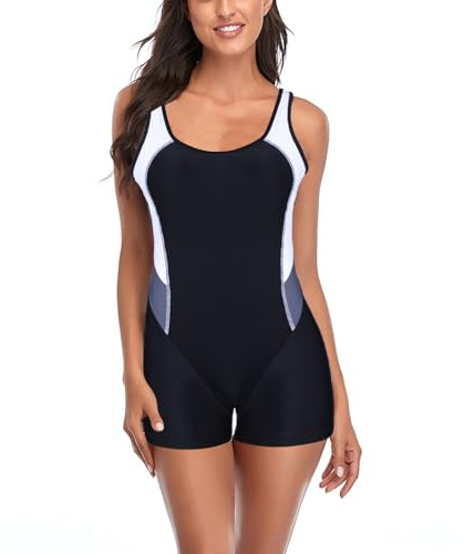 Risipu Maillot de bain une pièce pour femme avec short, maillot de bain à manches papillon, maillot de bain pour nager/se baigner, Noir + blanc + gris., M