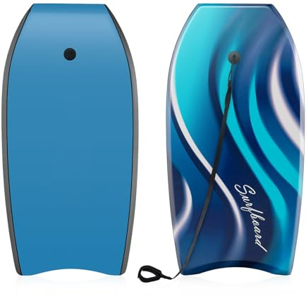 HOMASIS Leichtes Surfbrett, Bodyboard mit XPE-Brücke, Wellenbrett aus EPS-Schaumkern, Halbmond-Basis, Handgelenkleine ohne Aufblasen für Erwachsene und Jugendliche