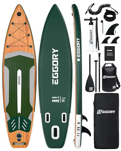 Aufblasbares Paddle-Board, Extra Breites Stand-Up-Paddle-Brett, SUP-Board mit Abnehmbarer Finne, Schwimmendes Paddel, Handpumpe, wasserdichte Tasche, Reise-Board (Green White 2)