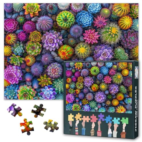 Colorful Succulent Jigsaw Puzzles for Adults 1000 Pieces - Cactus and Flower Art for Art Enthusiasts Challenging Puzzle 1000 Pieces for Adults, Artistic Puzzle Games 27.5 x 19.6