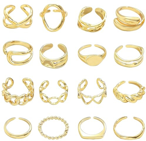 Saituo Home 16 Pezzi Anelli Donna Regolabili Anelli Anello in Oro Alla Moda Impilabili Adatto per Feste, Balli, Appuntamenti