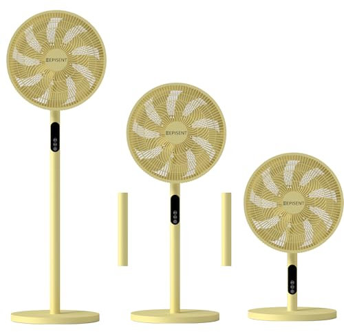 EPISENT 3in1 16″ Pedestal Fan & Desk Fan with Remote – 9H Timer, Quiet 3 Speed Cooling with 9 Blade Turbo Airflow – Adjustable Height 65-125cm – Oscillating Stand fan – Yellow