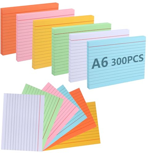 moinkerin Karteikarten A6 300 Stücke 5.83 * 4.13 Inch Mehrfarben Lernkarten Flashcards Karteikarten für Büro Haus Schule Lernen Linierte Karteikarte