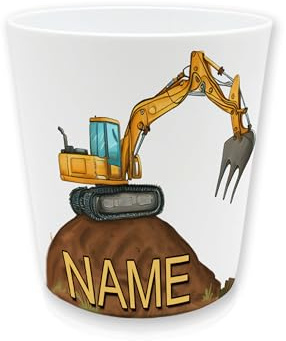 Kinderbecher Kunststoff Bagger mit Namen | Personalisiert, Trinkbecher für Kinder, Zahnputzbecher, BPA frei