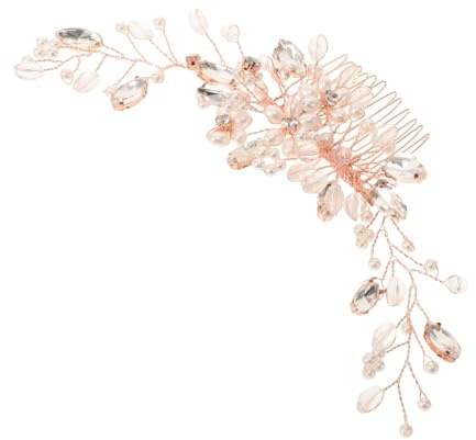 SHERCHPRY Kronenkopfschmuck Aus Glas Für Braut Hochzeit Haarkamm Mit Strassblumen Seitenkamm Für Brautjungfern Haarspangen Aus Roségold Elegant Für Frauen Und Mädchen