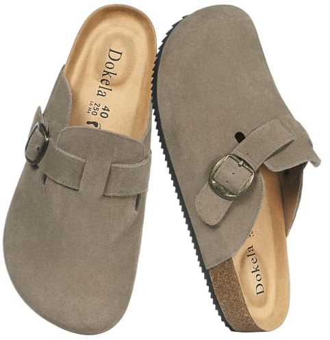 Dokela Cuir Sabots Homme Mules Femme Chaussons avec Liège Pantoufles | Suède, Confortables, Antidérapants Semelle, Fermé