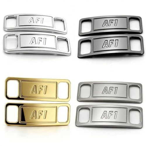 JeeGoWooss AF1 Airforce One Set di Etichette per Lacciuoli, Fibbie di Ricambio per Lacciuoli in Metallo, Etichette AF1 per Accessori di Decorazione da Sneakers (Bianco, Argento, Oro, Nero), One Size