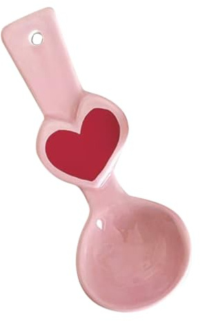 iplusmile Cucchiaio in Ceramica a Forma Di Cuore Riutilizzabile, Cucchiaio Da Cucina a Manico Lungo Per Dessert, Yogurt e Zuppa, Set Pratico Per Uso Quotidiano in Cucina