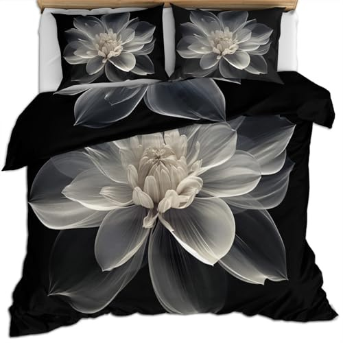 XEODIAT Simple Petals Bedding Translucent Flowers Duvet Cover Set with 2 Pillow Shams 3 Piece Single Size White Daisy Bed Sets for Teens Kids Boys and Girls (220x230cm)