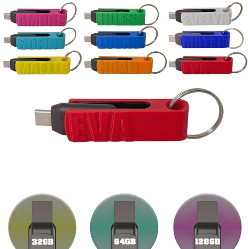 Clé USB 100% Personnalisable Texte et Couleur, Réversible - USB/USB-C 3.2 (Rouge, 32go)