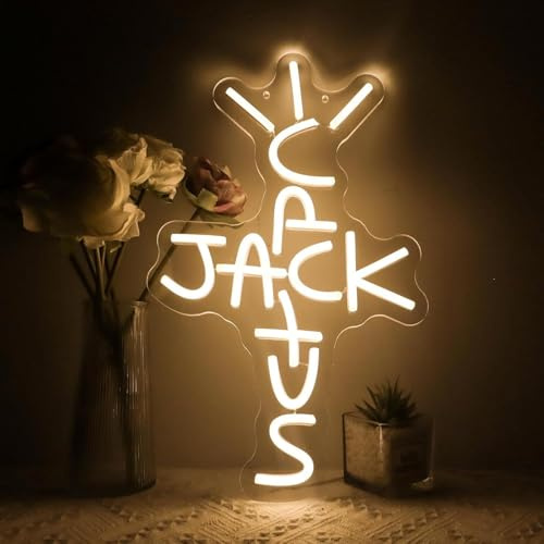 Jack Cactus LED Néon Signes Cowboy Chapeau Néon Wall Art Lampes Lumières Acrylique Dimmables pour Chambre Homme Cave Bar Pub Décor Mural de Fête de Mariage