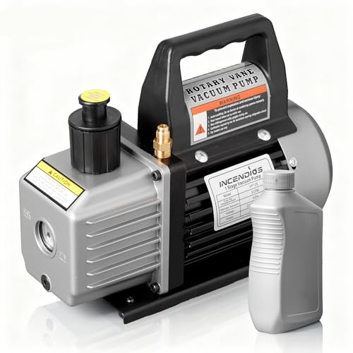 3 CFM Pompe à Vide Climatisation 1/4 HP Pompe à Vide pour R12, R22, R502, R410A, R134A, R404, R407 Single-Stage Vacuum Pump Idéale pour HVAC, Climatisation Auto, Transformation Alimentaire, Dégazage
