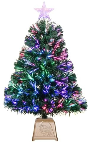 Pre-Lit Fibre Optic Christmas Tree, 61 cm, LED Lights, Star Topper, Artificial Mini Tabletop Tree for Holiday Decor