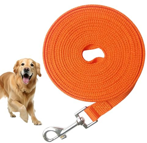 Schleppleine 15m für Hunde, Schleppleine mit Abschließbarer Karabine Robuste Trainingsleine Hundeleine mit Handschlaufe Langlaufleine für Kleine Mittlere Training Outdoor(Orange)