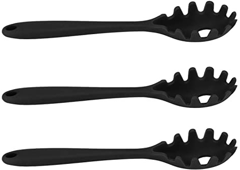 Grcfumo Cucchiaio per Spaghetti in Silicone da 3 Pezzi, Cucchiaio per Pasta con Denti, Cucchiaio per Pasta in Silicone, Adatto a Tutti gli Scenari di Cottura della Pasta (Nera)